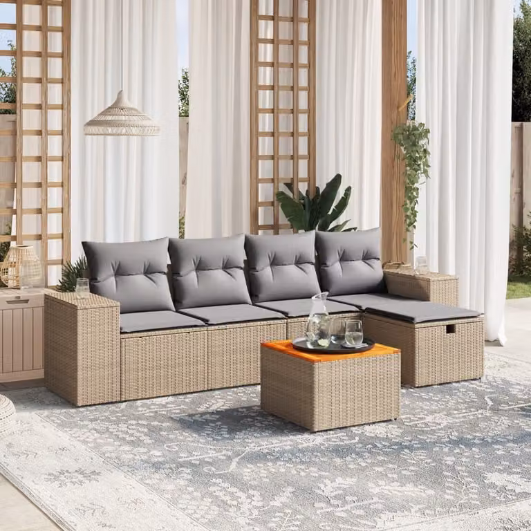Maison Exclusive - Set Divano da Giardino 6 pz con Cuscini Beige Misto Polyrattan