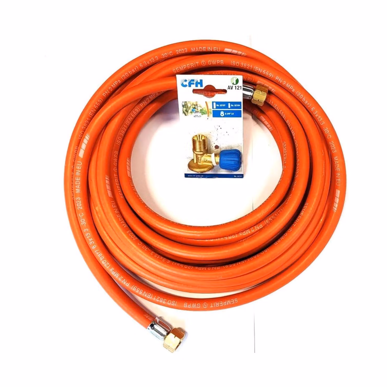 Set tubo gas propano-butano Zatechs 5 m 3/8" con valvola di regolazione CFH 7/16" per collegare il cannello a saldare alla bombola del gas