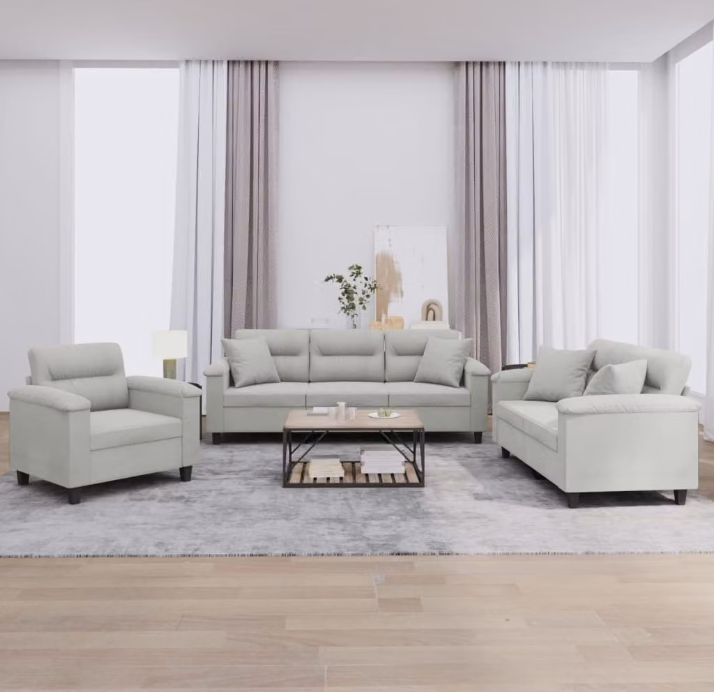 Maison Exclusive - Set divano a 3 pezzi con cuscini, tessuto in microfibra grigio chiaro