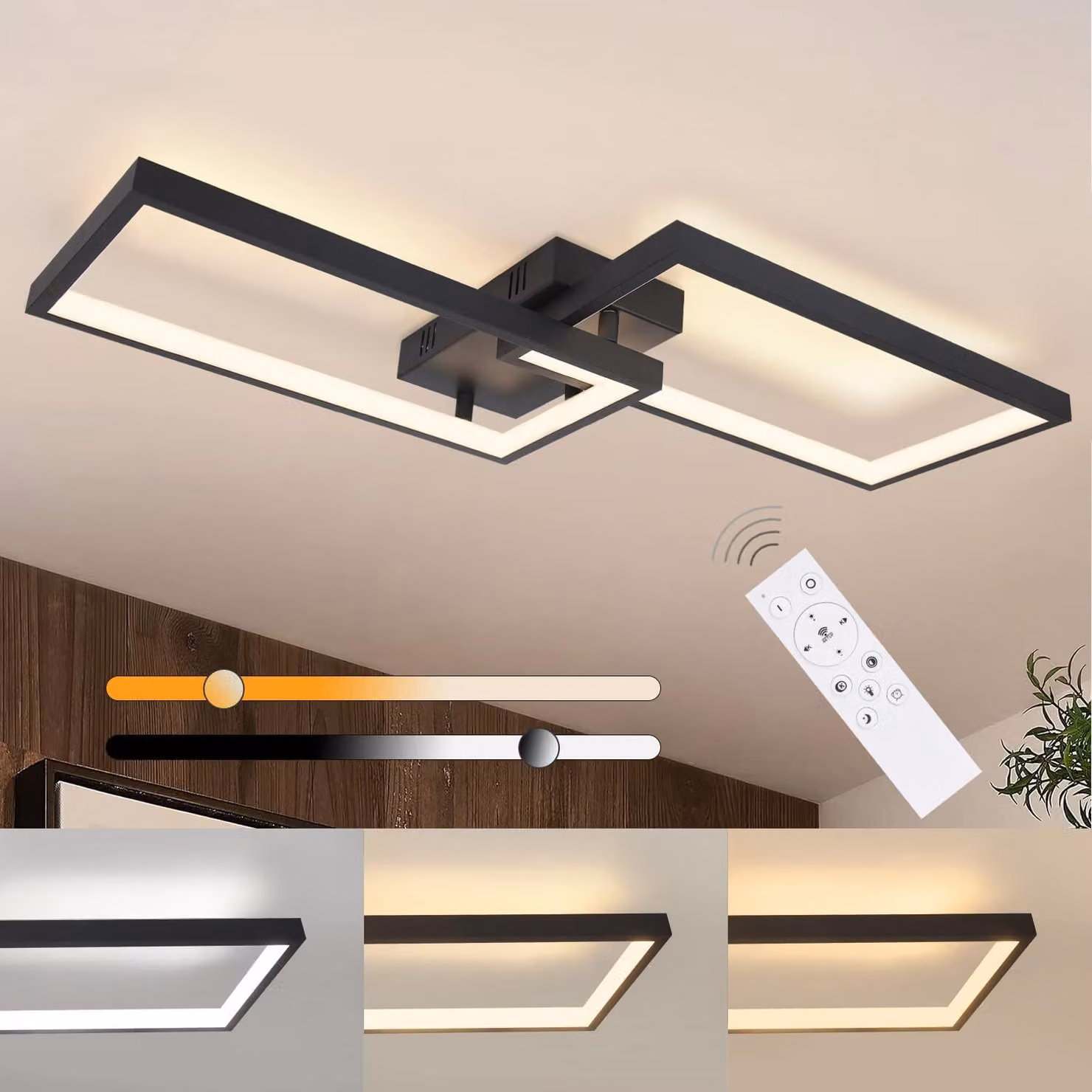 ZMH lampada da soffitto Plafoniera a LED dimmerabile con telecomando 40W metallo nero lampada da soggiorno lampada moderna camera da letto camera da letto chenlampe