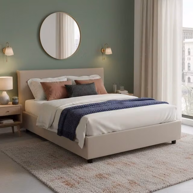 Letto Matrimoniale Hackmanite TALAMO ITALIA con Materasso Incluso, Base a Sollevamento, Grigio o Beige, 160x200 cm – 1