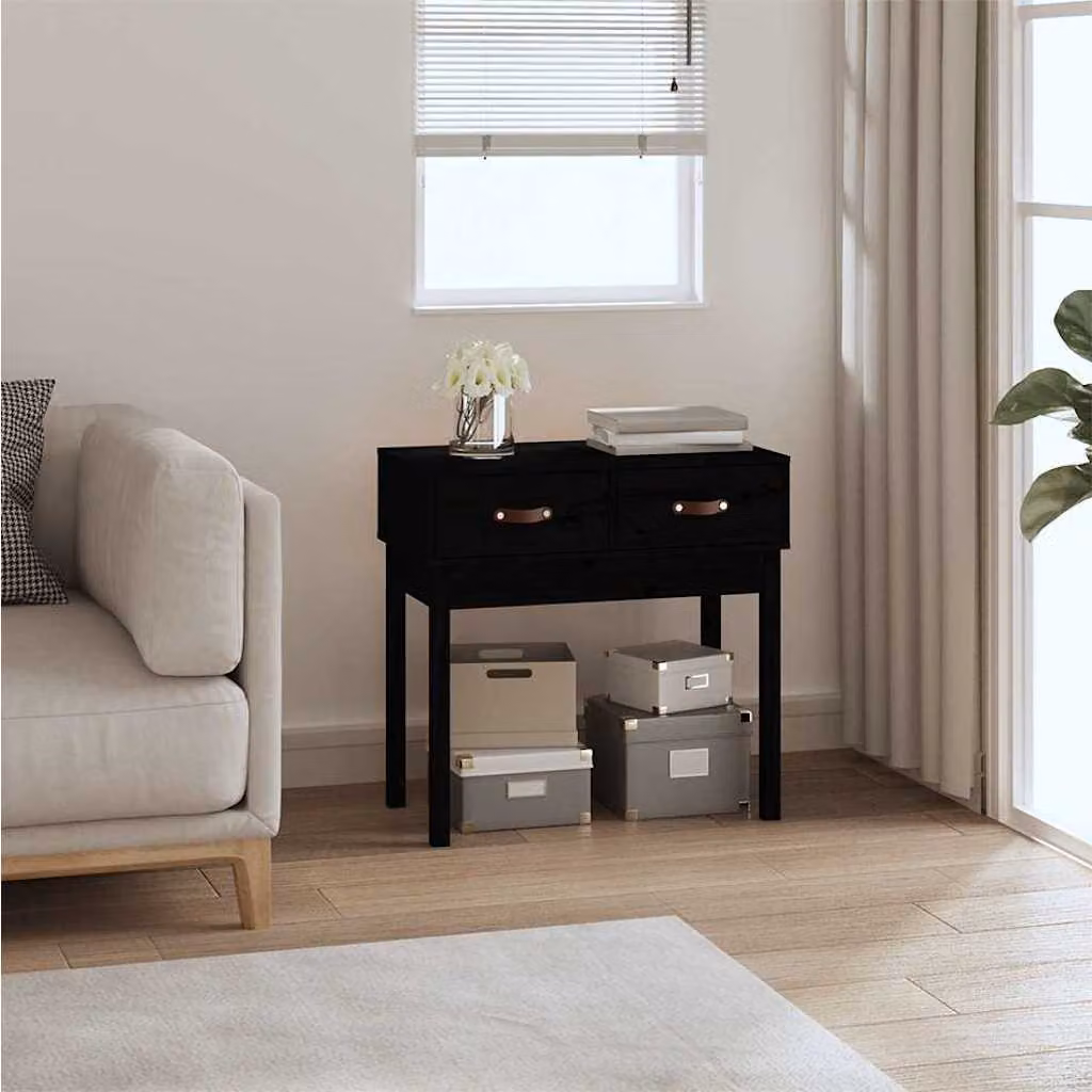 vidaXL Tavolo Consolle Nero in Legno Massello di Pino, L/P/H: 76,5 x 40 x 75 cm