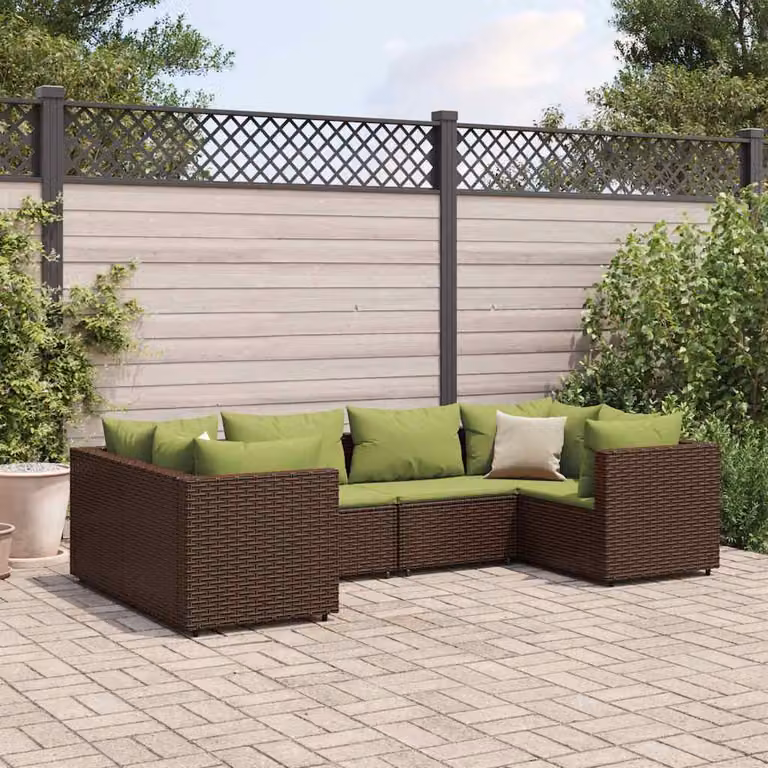 Set di mobili da giardino vidaXL in rattan marrone e verde con 6 pezzi e cuscini inclusi