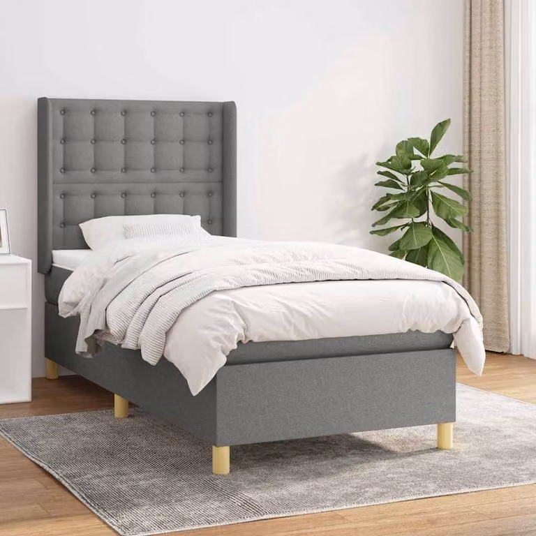vidaXL Giroletto a Molle Ibrido con Materasso in Tessuto Grigio e Bianco, L/P/H: 90 x 200 x 128 cm
