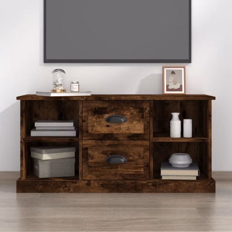 Mobile Porta TV vidaXL Rovere Fumo in Legno con Ruote L: 99,5 cm, P: 35,5 cm, H: 48 cm