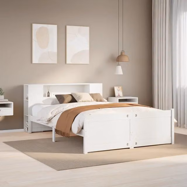 Letto Libreria senza Materasso Bianco 160x200 cm Legno di Pino 3322442
