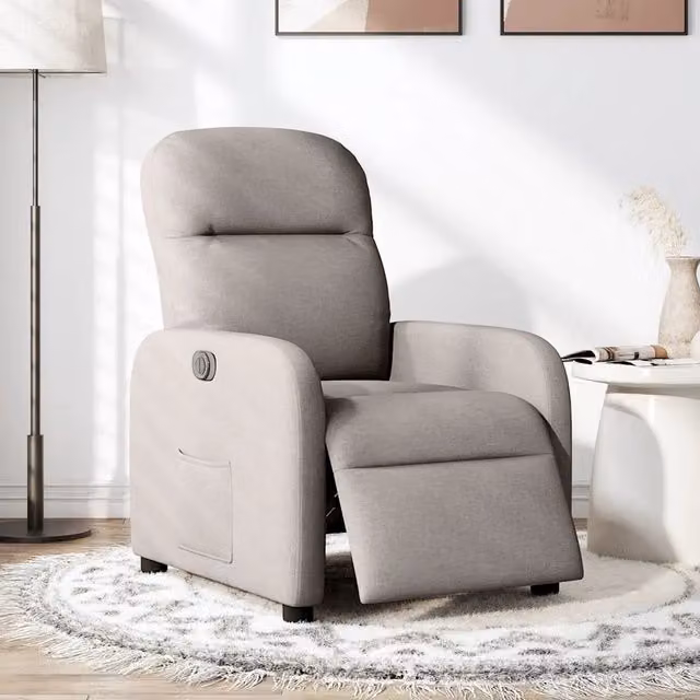 Poltrona Elettrica Reclinabile Relax in Tessuto Tortora con Braccioli e Funzione Auto-Return