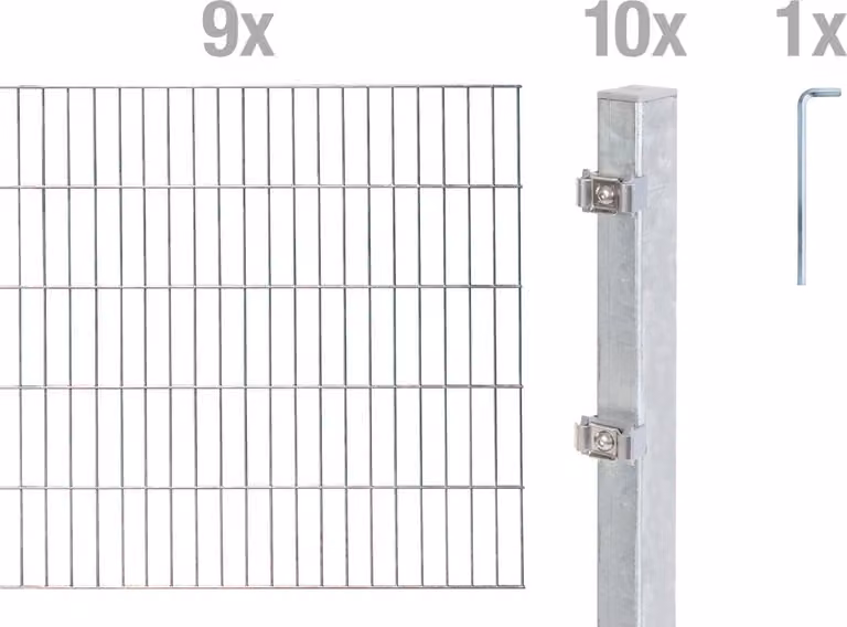 Alberts 651381 Staccionata doppia come set completo di 20 pezzi, zincato a caldo, altezza 140 cm, lunghezza 18 m