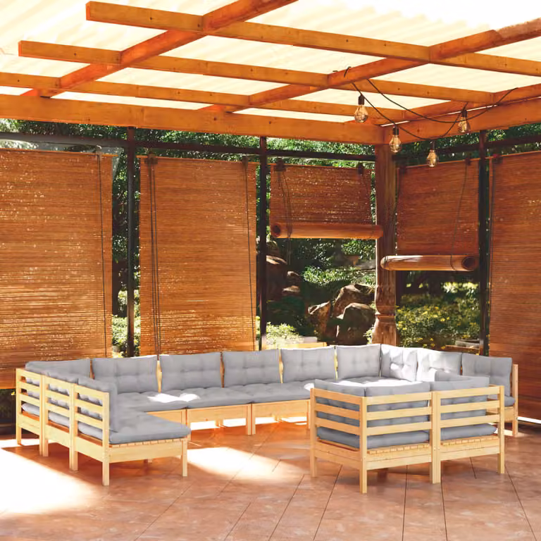 Maison Exclusive - Set Divani da Giardino 11 pz con Cuscini Grigi Massello di Pino