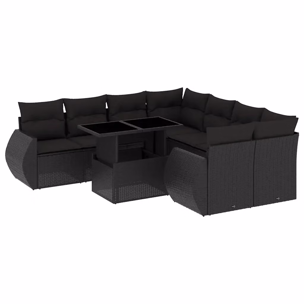 vidaXL Set Divani da Giardino 9 pz con Cuscini Nero in Polyrattan e Metallo – 2