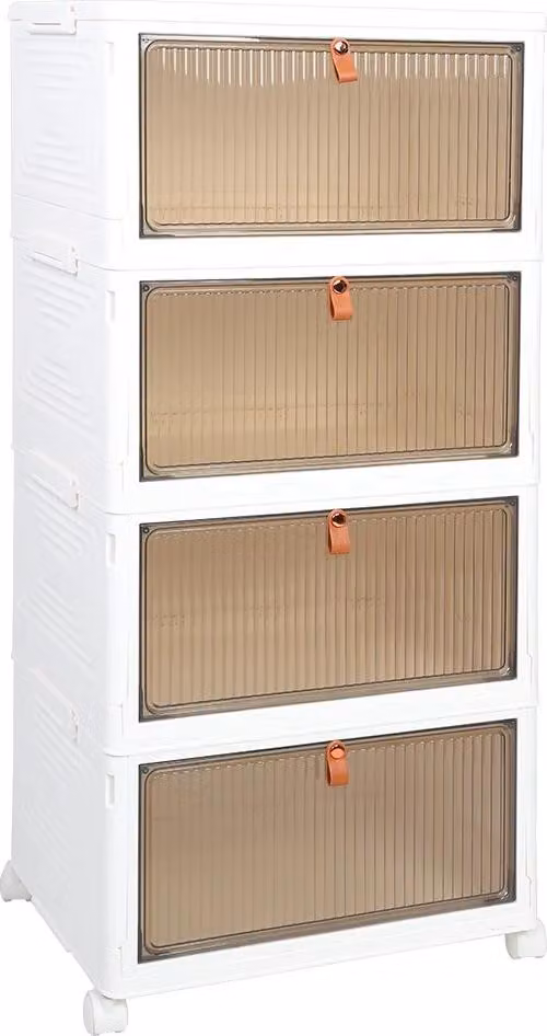 Contenitore portaoggetti, design pieghevole, mobile con ruote, 4 ripiani