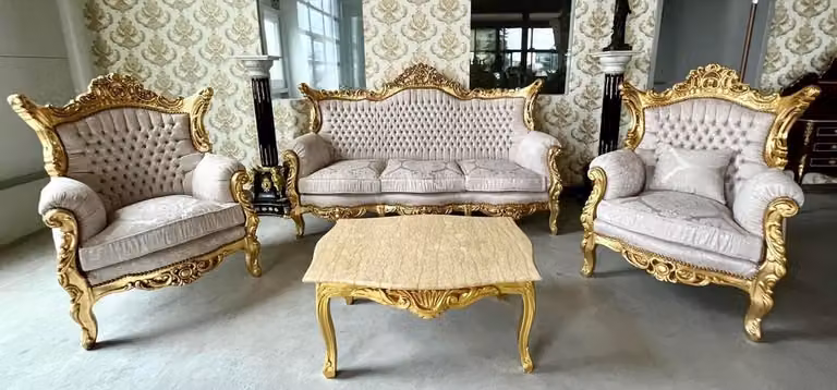 Casa Padrino Set da salotto barocco grigio / oro - 1 divano barocco e 2 poltrone barocche - Mobili da salotto in stile barocco - Mobili barocchi - Mobili da salotto barocchi