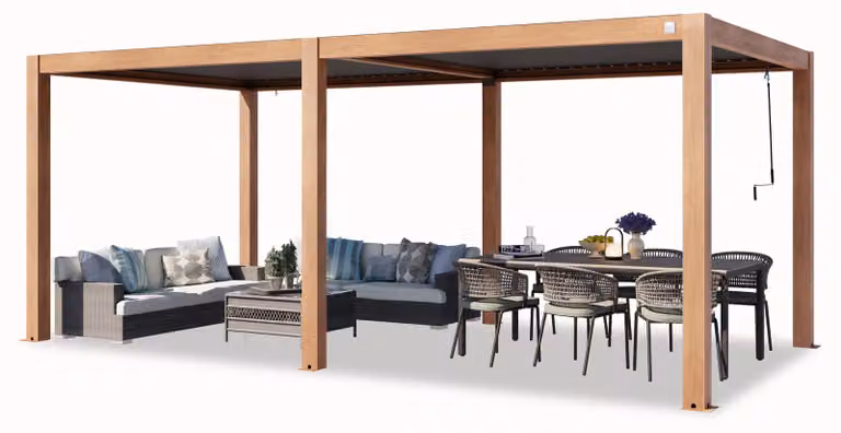 PRIMEYARD Pergola 3x6 m montanti in alluminio look legno con tetto a doghe in alluminio gazebo da giardino