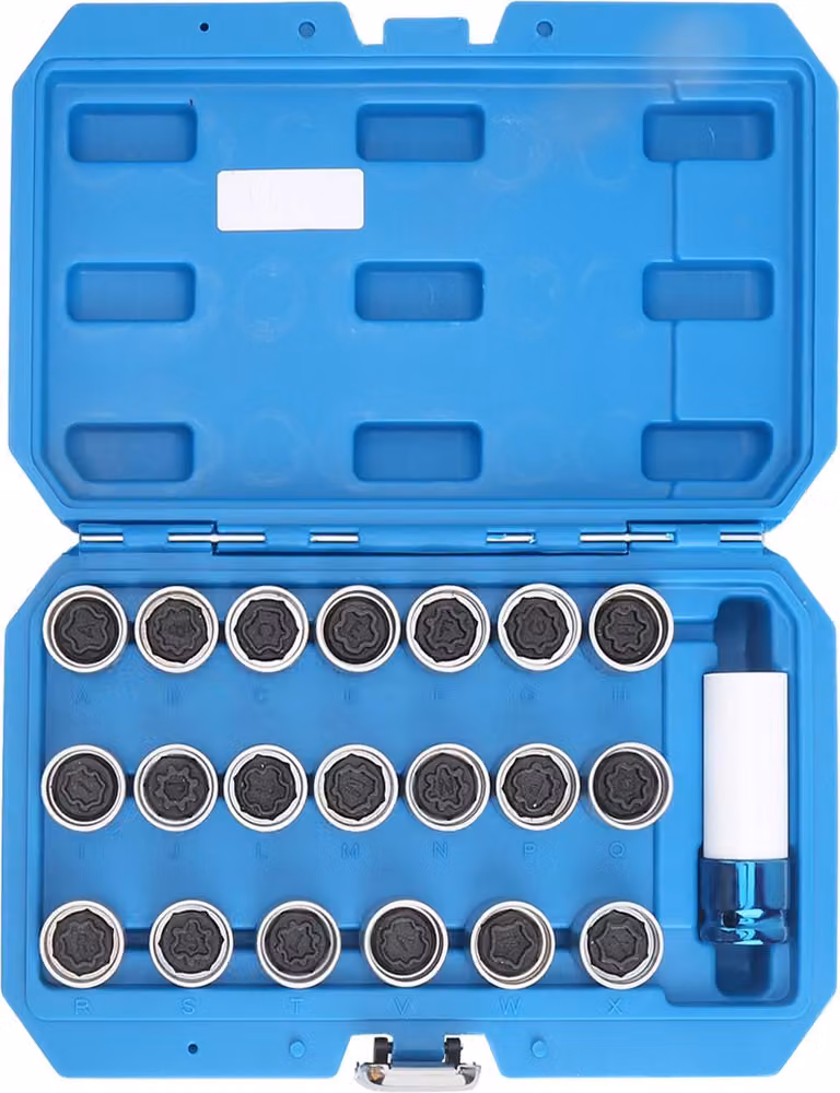 Set di 21 attrezzi antifurto per rimuovere dadi ruota e bulloni con cassetta degli attrezzi, 20 chiavi di sicurezza, bussola da 17 mm
