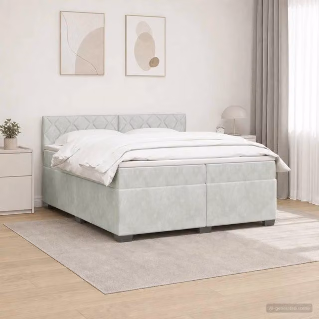 Letto Ibrido con Box Spring e Materasso vidaXL in Velluto Grigio con Illuminazione LED e Porte USB L/P/H: 200 x 140 x 88 cm