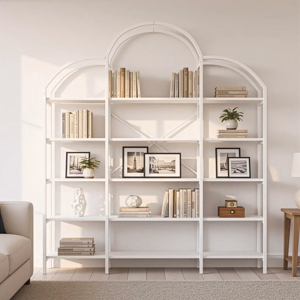 Scaffale con 5 Ripiani Contenitivi con Decorazione a Nuvola in MDF e Metallo, Bianco, L: 170 cm, P: 26 cm, H: 190 cm – 2