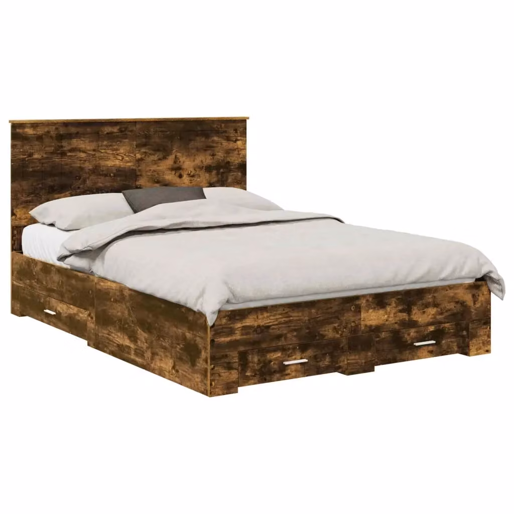 Struttura letto con cassetto moderna vidaXL in legno Rovere fumé 140 x 190 cm – 2