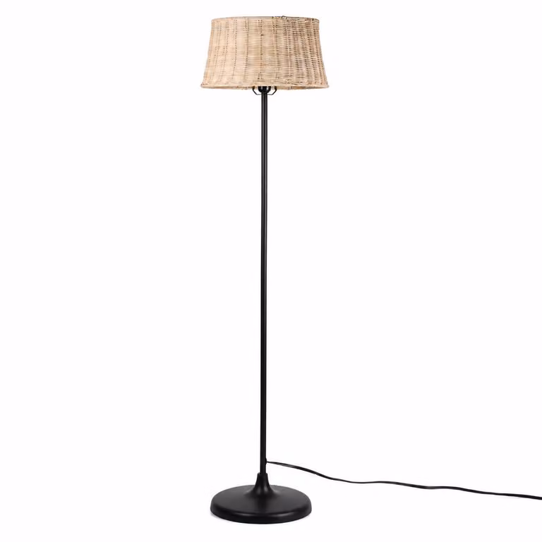 Lampada da terra "SERENA" in vimini di bambù naturale lavorato a mano, con interruttore a cavo e base E27 per soggiorno e camera da letto
