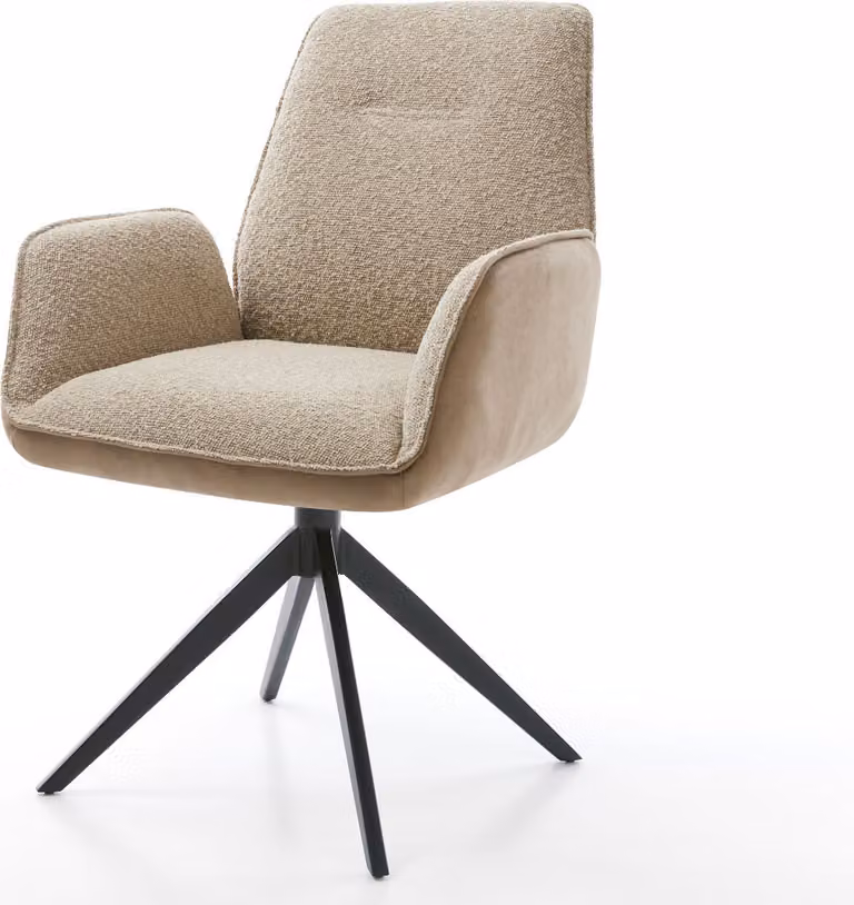 DELIFE, sedia girevole Zoa-Flex, mix di materiali, base a croce color terra, ampia, nera, girevole a 360°, con molle insacchettate