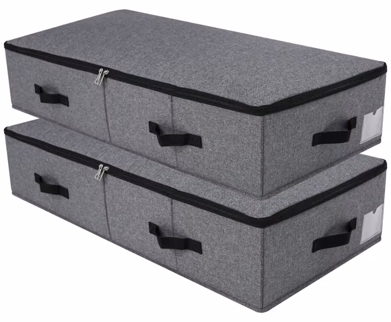 Contenitore portaoggetti da mettere sotto il letto, dimensioni 90x42x18 cm, colore grigio scuro, confezione da 2 pezzi, realizzato in plastica con rivestimento di supporto, ideale per riporre vestiti