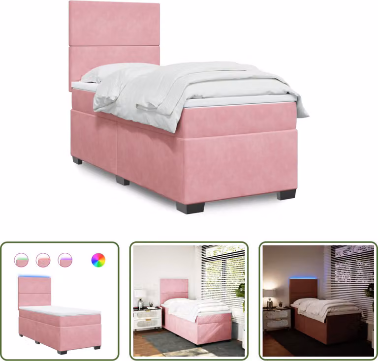 The Living Store Letto a molle con materasso Rosa 100x200 cm Velluto