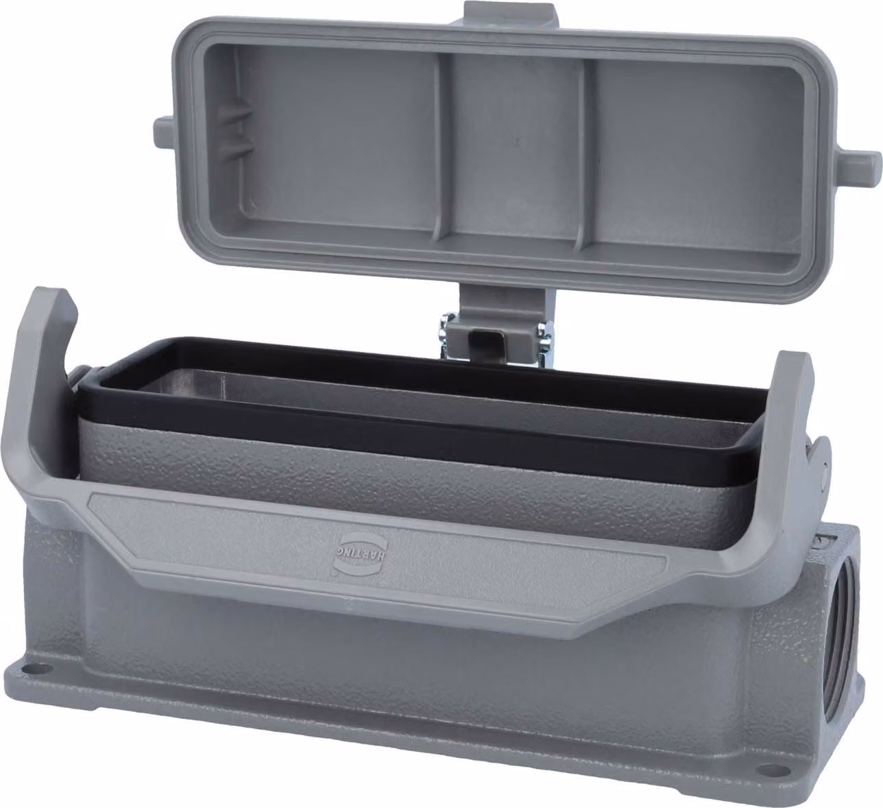 HARTING Han 24B Base bassa, 2xPG21 uscita cavi laterale, con 1 staffa longitudinale con cappuccio protettivo in plastica - 1