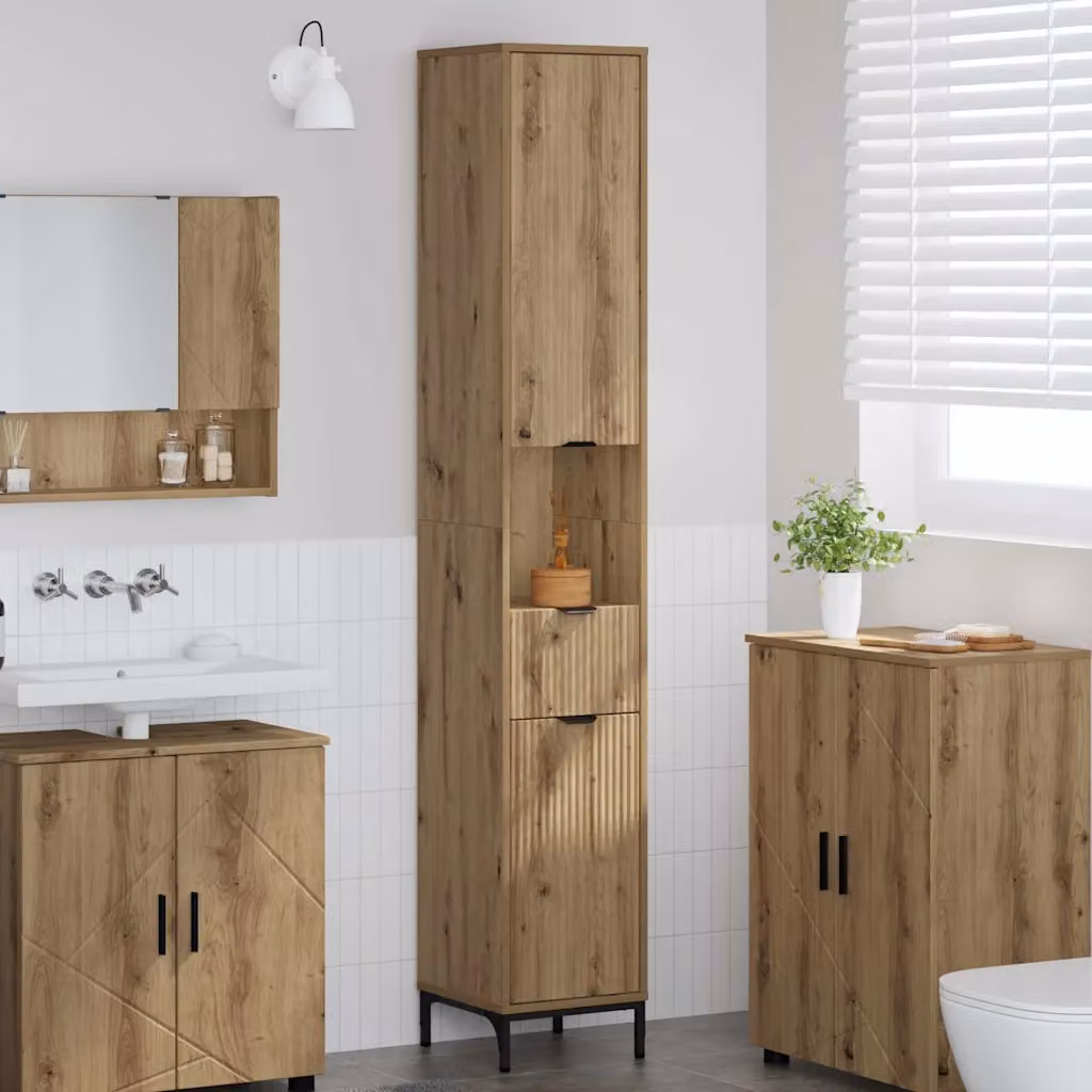 Mobile da bagno vidaXL in rovere artigianale marrone con ante a cerniera L: 31,5 cm, P: 33 cm, H: 190 cm