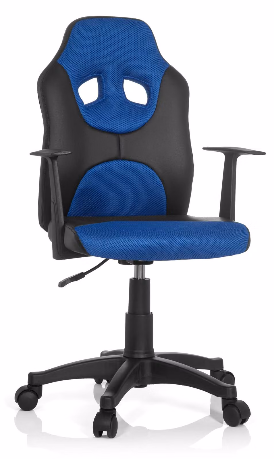 Sedia girevole per bambini KID GAME AL, in ecopelle, nera/blu, con altezza regolabile