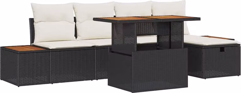 Set Divano da Giardino 6 pcs Nero polyrattan