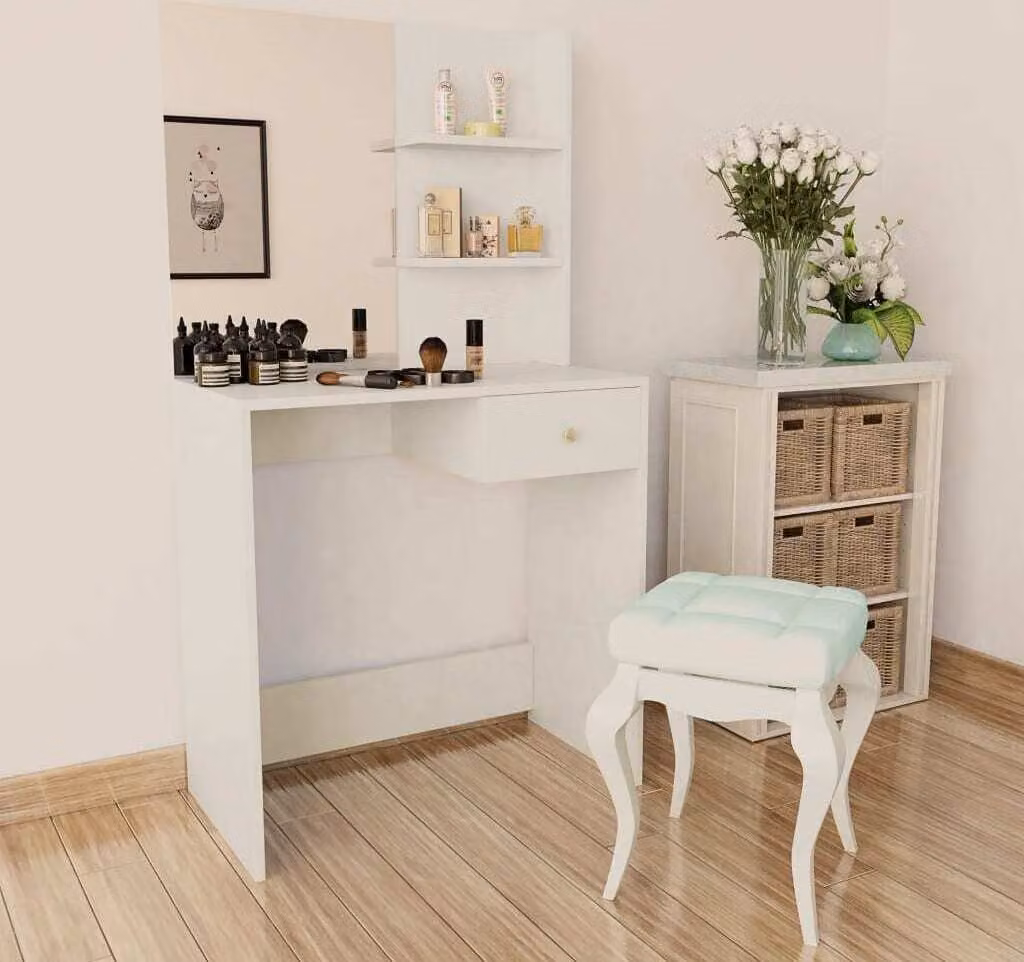 The Living Store Comodino in legno 75x40x141 cm Bianco