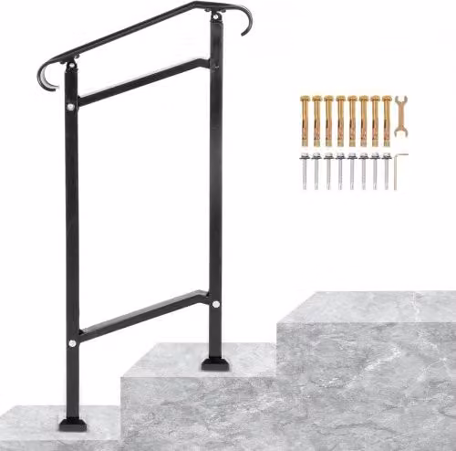 Corrimano di sicurezza VEVOR in acciaio nero opaco per scale e giardini, montaggio a terra, L/P/H: 50 x 13,5 x 108 cm