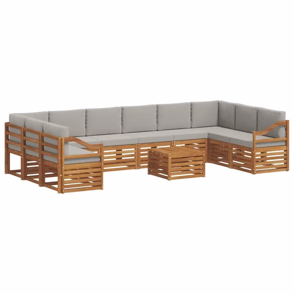 Set di divani da esterno vidaXL a forma di L in legno di acacia con cuscini grigi e tavolino da giardino – 2