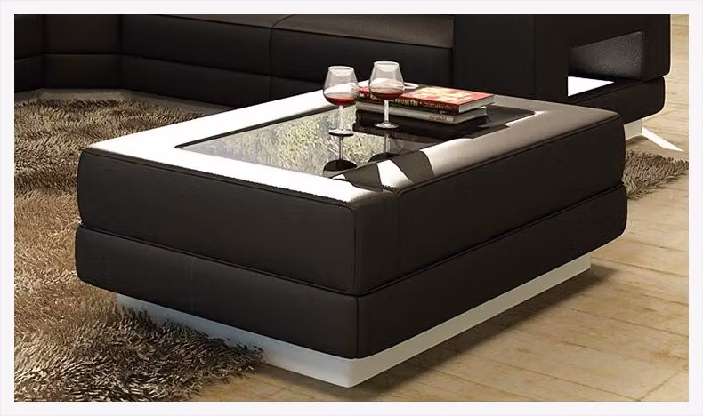 Designer Couchtisch Polster Tisch Leder Glas Moderner Tische Glastische Farbwahl