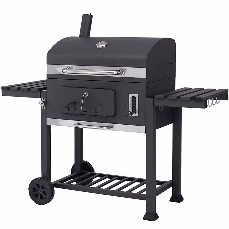 Barbecue a carbonella, affumicatore offset, ventilazione regolabile, apribottiglie