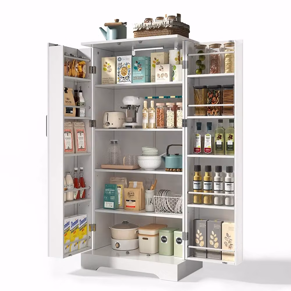 Colonna da Cucina Moderna Bianca con Illuminazione Integrata e Ripiani Interni L/P/H: 60 x 35 x 128 cm – 2
