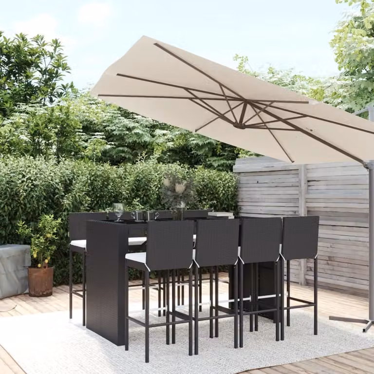 Maison Exclusive - Set Bar da Giardino 9 pz con Cuscini in Polyrattan Nero