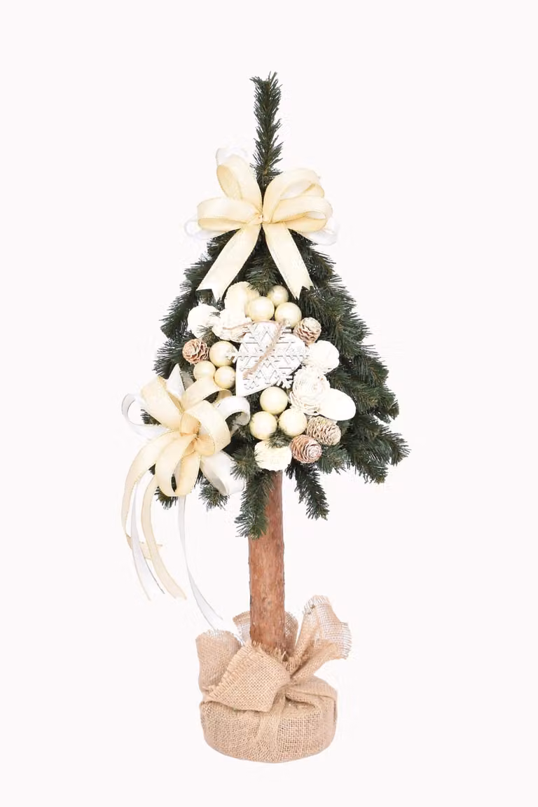 PINUS COMPANY | Albero di Natale su un tronco d'albero - 80 cm - Ecru - Fatto a mano - Eleganza naturale - Decorazione natalizia