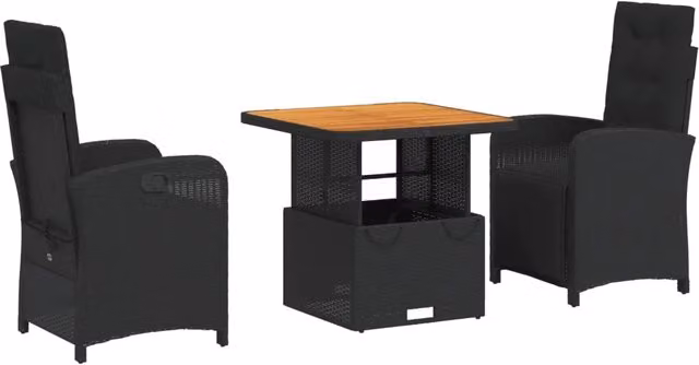 Set da Pranzo da Giardino 3 pz | Set Salotto da Giardino con Cuscini Nero in Polyrattan