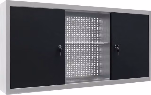 Armadio a Parete in Metallo Stile Industriale Grigio e Nero con Ante Chiusurabili CFW6286314 L: 120 cm, H: 60 cm, P: 19 cm