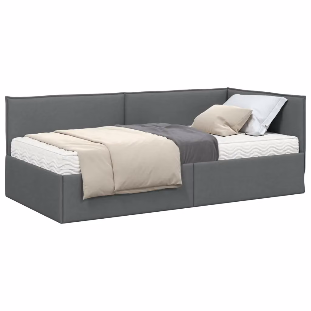 Letto Angolare con 2 Materassi in Schiuma vidaXL, Rivestimento in Velluto Grigio, L/P/H: 90 x 190 x 204 cm – 2