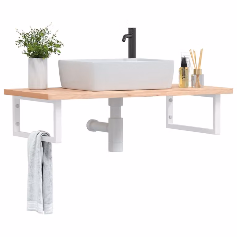 vidaXL Ripiano a Parete per Lavabo in Acciaio e Faggio Moderno, Bianco e Marrone