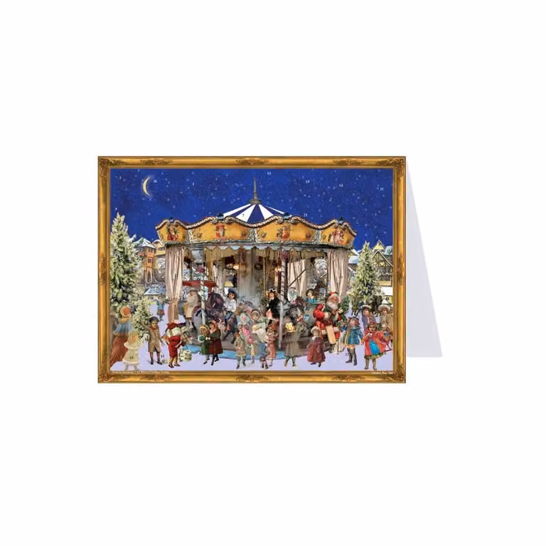 Calendario dell'Avvento a tema "Carosello", con cartoline