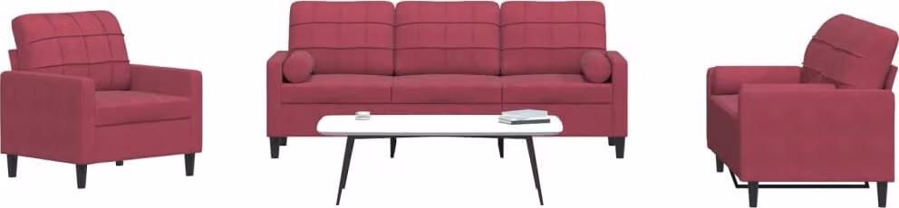 Maison Exclusive - Set divano 3 pezzi con cuscini e cuscini cervicali in velluto bordeaux