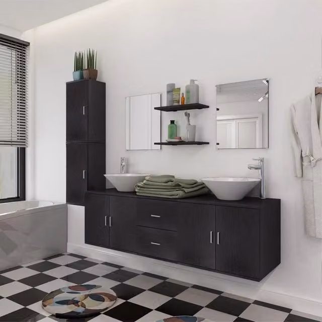Mobili da Bagno con Lavabo Set 9 pz Nero 272229