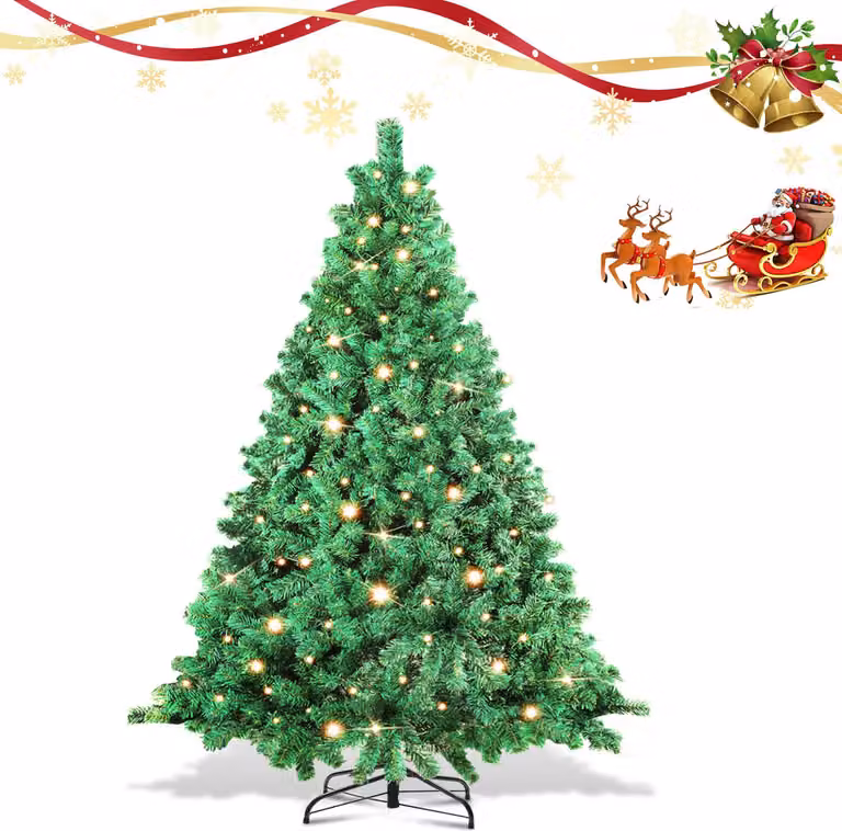 Jayseuw 180cm albero di Natale artificiale con illuminazione LED 250 LED bianco caldo incl. base in metallo con 860 punte albero di Natale albero di Natale PVC verde
