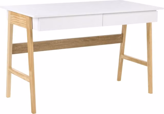 Scrivania da ufficio BELIANI con cassettiera in MDF laminato, design minimalista, bianco e marrone, L: 120 cm, P: 60 cm, H: 75 cm