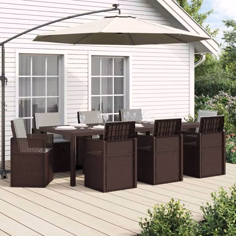 Set da pranzo per giardino e terrazzo vidaXL in plastica da 9 pezzi, marrone e grigio chiaro