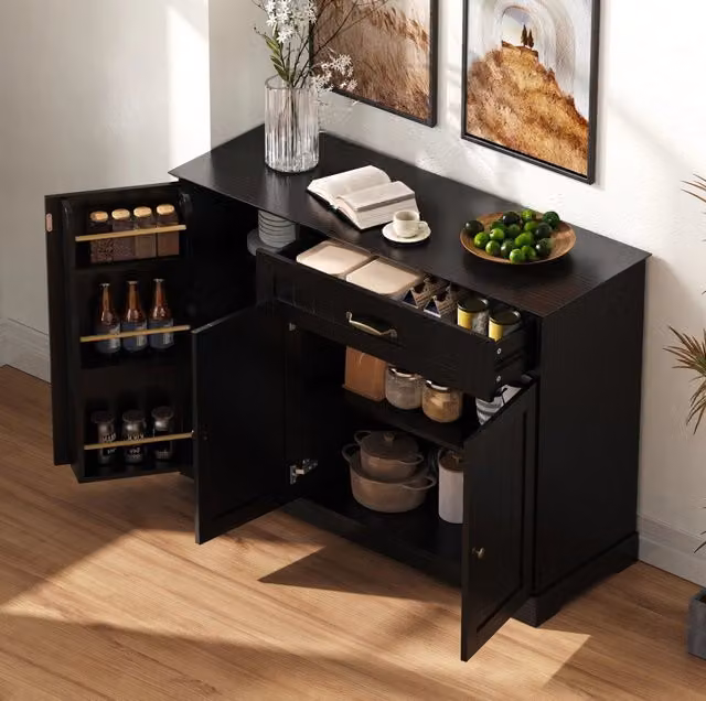 Sideboard moderno nero con 3 ante e 1 cassetto, mobile buffet per soggiorno, sala da pranzo e ingresso