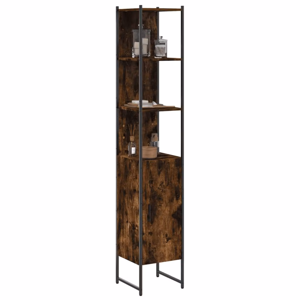 Mobile da bagno vidaXL in legno multistrato Rovere Fumo, L: 33 cm, P: 33 cm, H: 185,5 cm