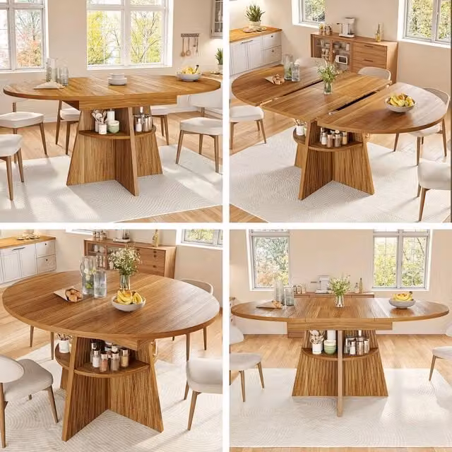 Tavolo da pranzo allungabile salvaspazio ¨C Minimal ¨C marrone scuro, piano legno bordi arrotondati 120x60x75
